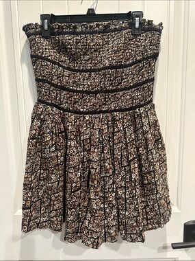 Free People Black Brown Floral Smocked Strapless Romper